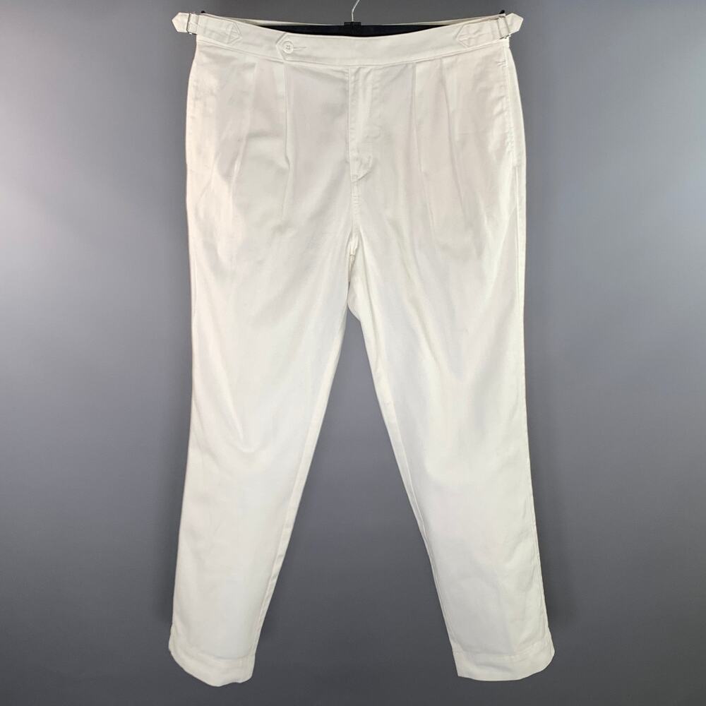 TODD SNYDER Size 34 White Cotton Pleated Dress Pants